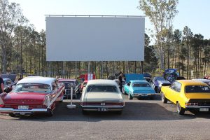 a drive-in theatre during the day
